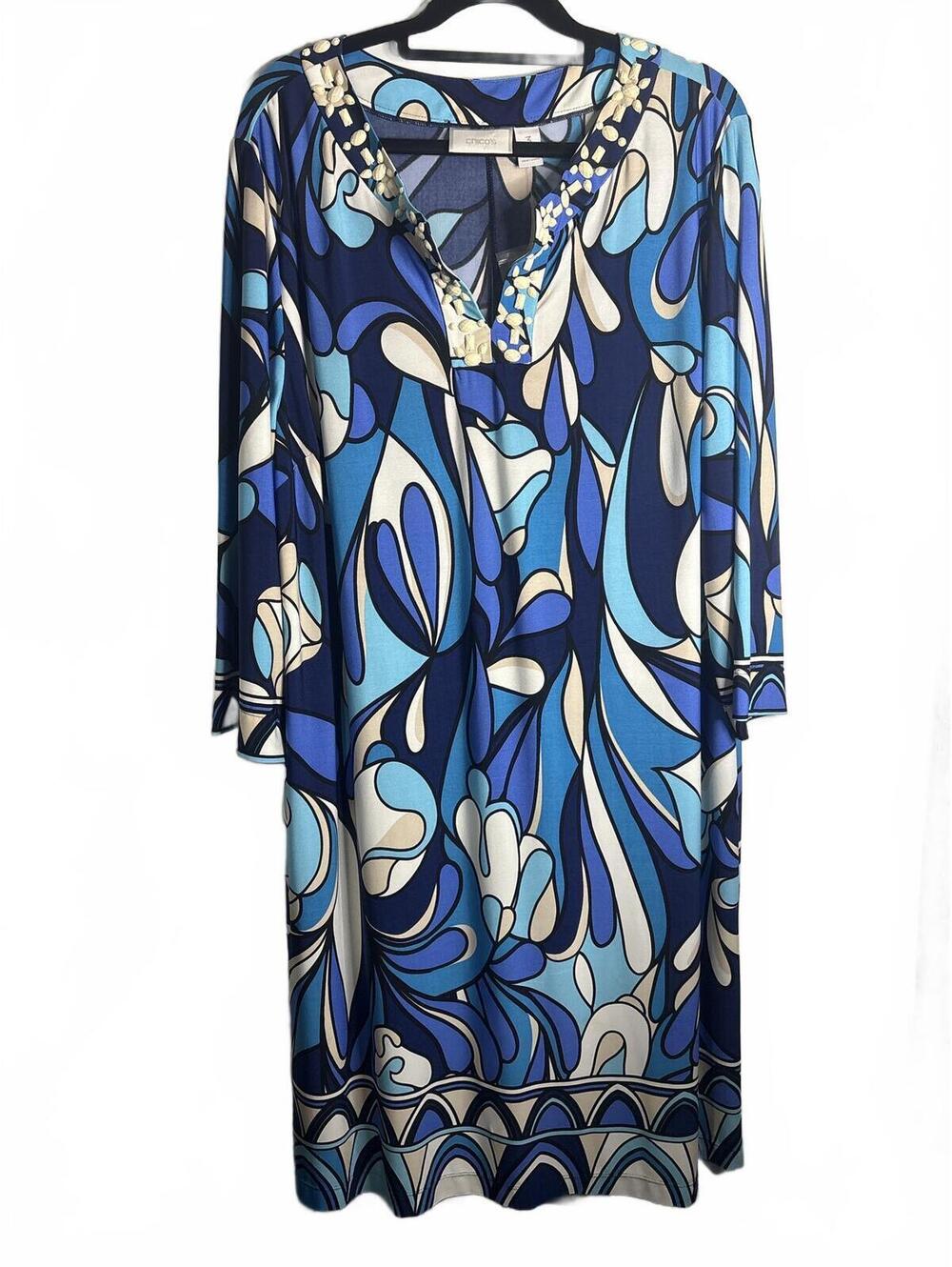 Chico’s Multicolor XL Beaded Neck Midi Dress